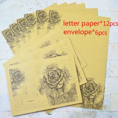 Retro Romantic Rose Letter Paper Envelope Message Card Letter European Kraft Vintage Writing Love Paper Lettering Letter Set: C