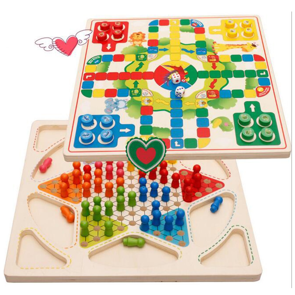 Parent-child Interaction Game Set 2 in 1 Standard Chinese Checkers Aeroplane Chess Camping Trip