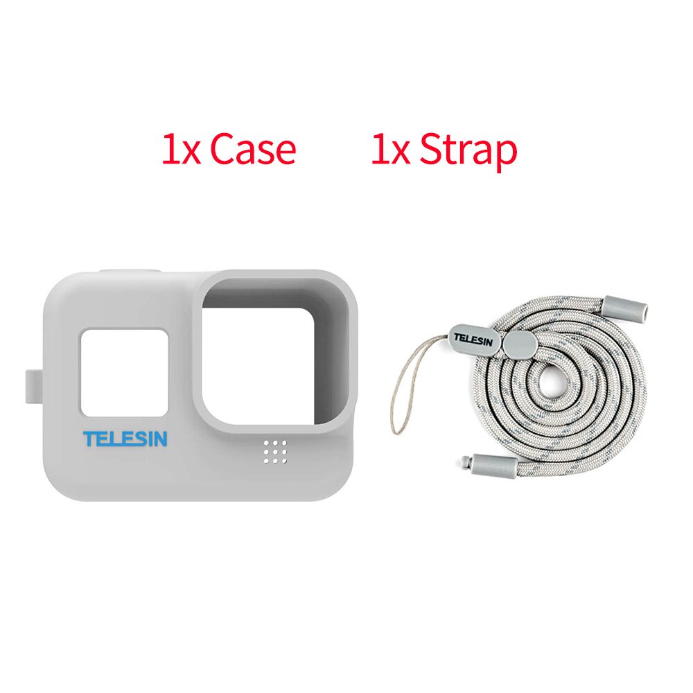 TELESIN Soft Silicone Case Housing Cover Lens Cap Blue White Adjustable Handle Wrist Strap For GoPro Hero 8 Camera Accessories: Gray