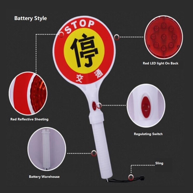 Holding Stop Sign Traffic Baton Warning Light Stop Warning Signs Road Traffic Diversion Flashing Safety Light