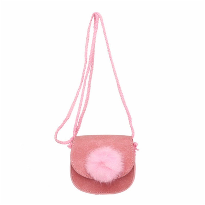 Children Crossbody Girl Bag Kids Shoulder Bag Plush Ball Coin Purse Wallet Baby Toddler Toy Small Bag Porte Monnaie Femme: Pink