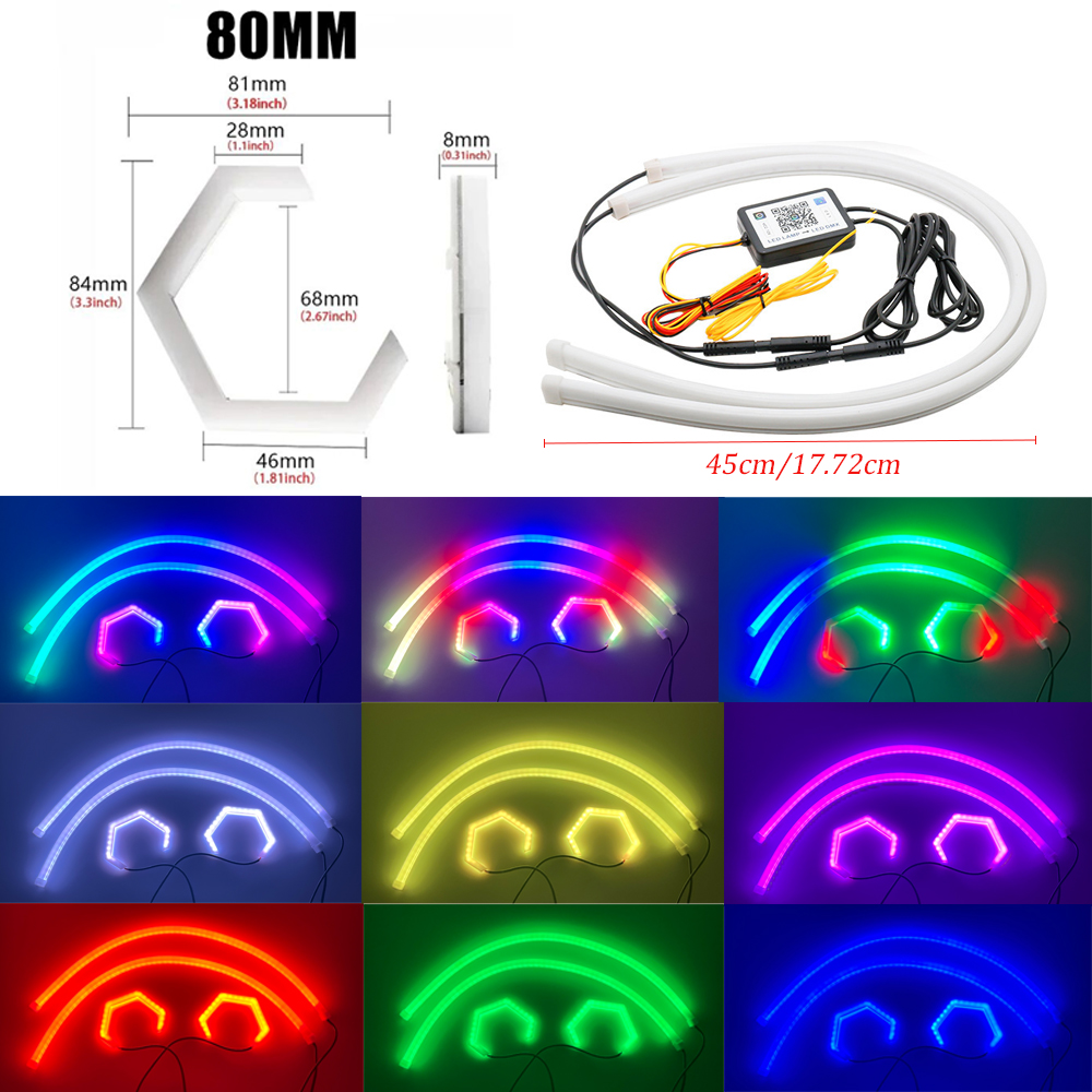 RGB Color-Chasing Revolving Dynamic Angel Eyes Turn Signals Light Bluetooth Wireless Control LED Sequential Flowing Strip Light: Lavender
