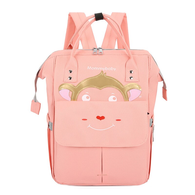 Grand sac à dos d'allaitement réglable grande capacité-Style travail sac de maman dessin animé sac de mère sac à couches multifonctionnel: Pink Little Monkey