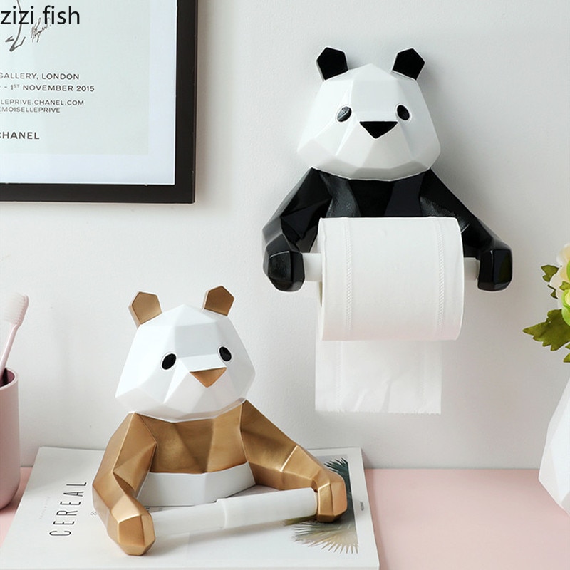 Home Decoration Wall-mounted Tissue Holder Cartoon Animals Tissue Box Panda Bear Resin Paper Roll Holder Toilet Paper Holder