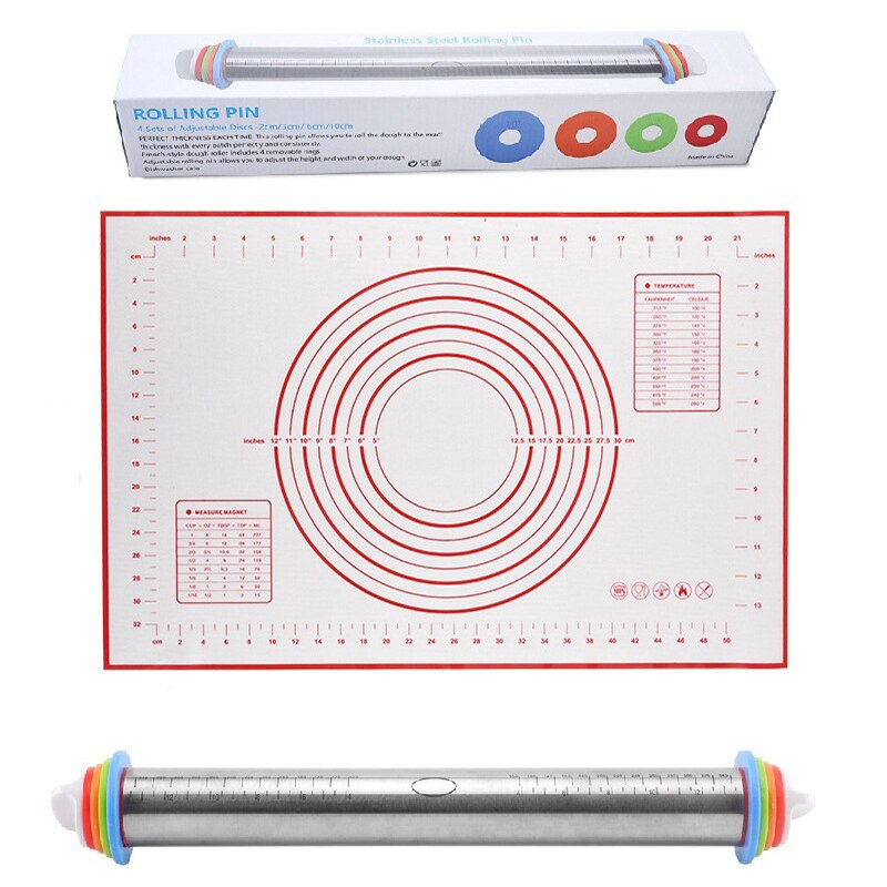 Rodillo de acero inoxidable de silicona para hornear, estera de pastelería, utensilios de cocina para hornear masa, Pizza, pasteles, Pasta y galletas: Baking Set 1