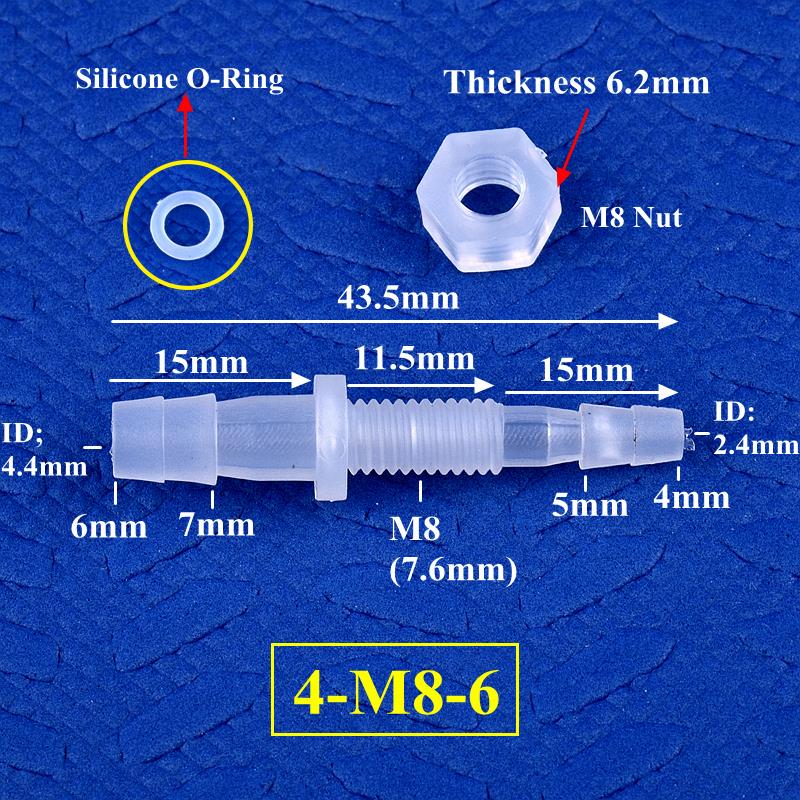 5 ~ 200 pz M6 ~ M10 a 3 ~ 8mm PP pagoda connettore diretto dado o-squillare in silicone giardino irrigazione acquario serbatoio pompa aria giunto tubo: bianca / 1 ''