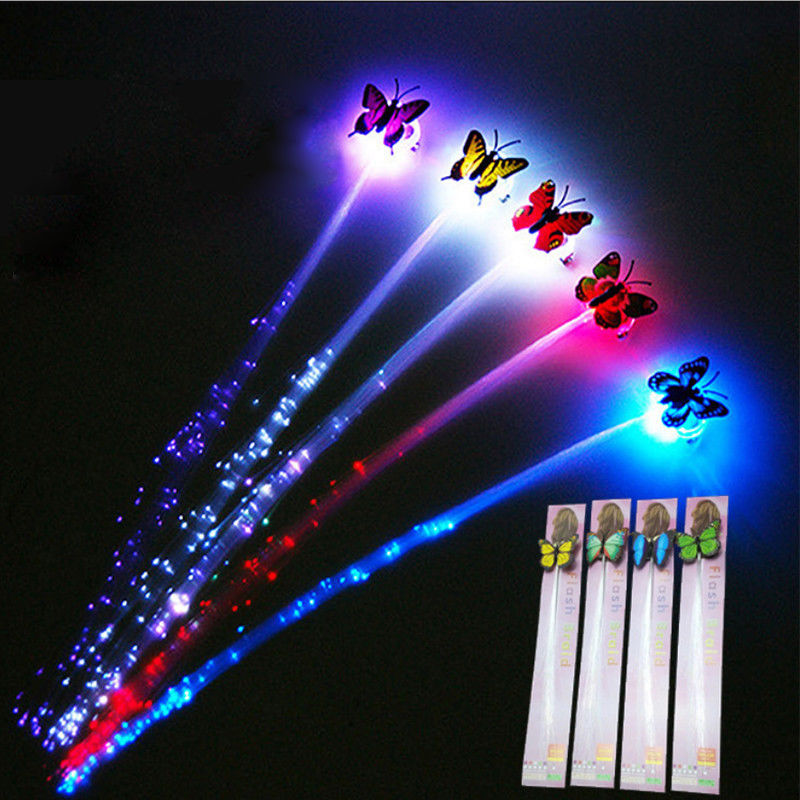 Women Girls LED Shining Hair Braids Barrette Flash LED Fiber Hairpin Clip Light Up Headband Butterfly Party Glow Hair Braid