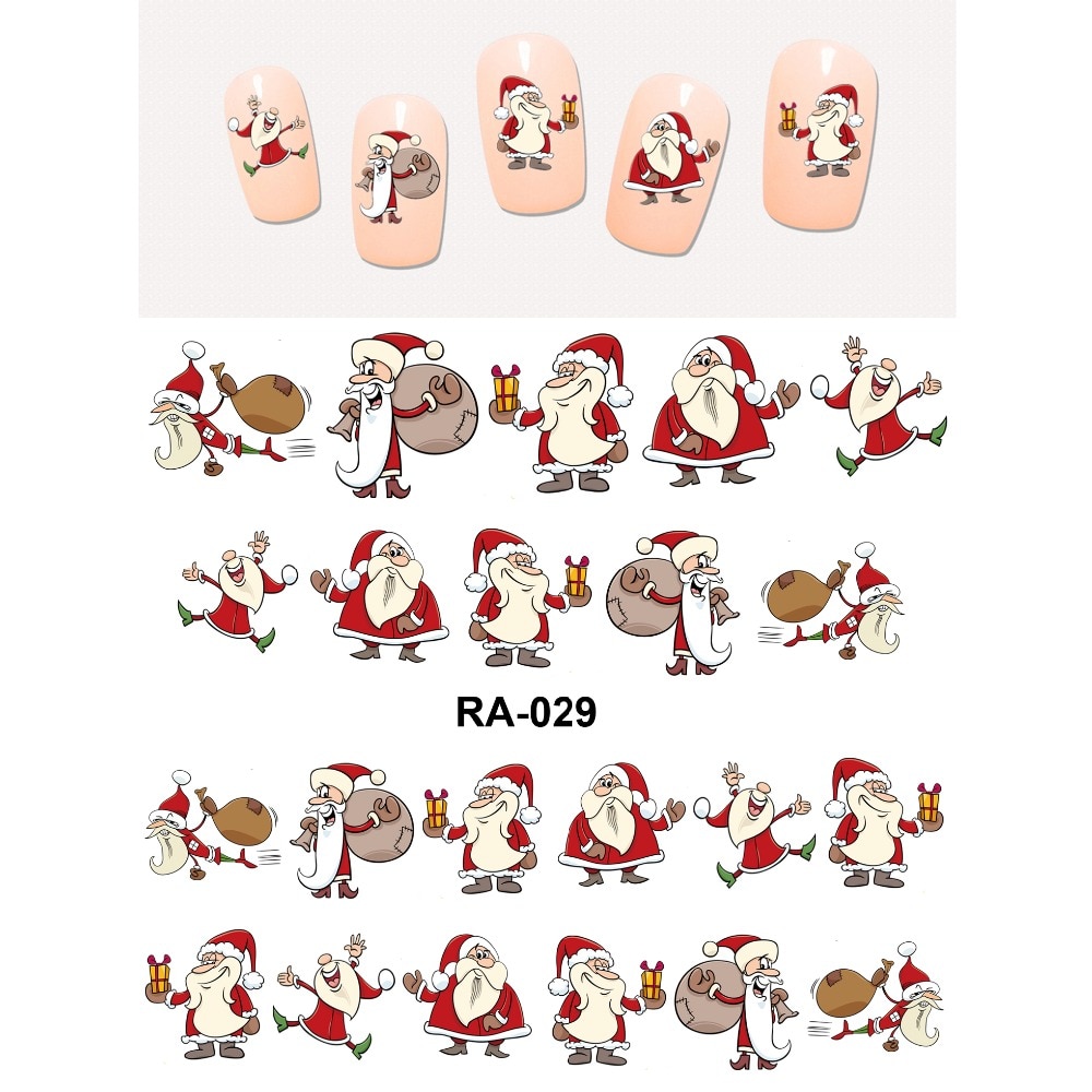 Uprettego nail art skønhed vand mærkat skyder negle mærkat jul juletræer sygeplejerske julemand baby børn  ra025-030