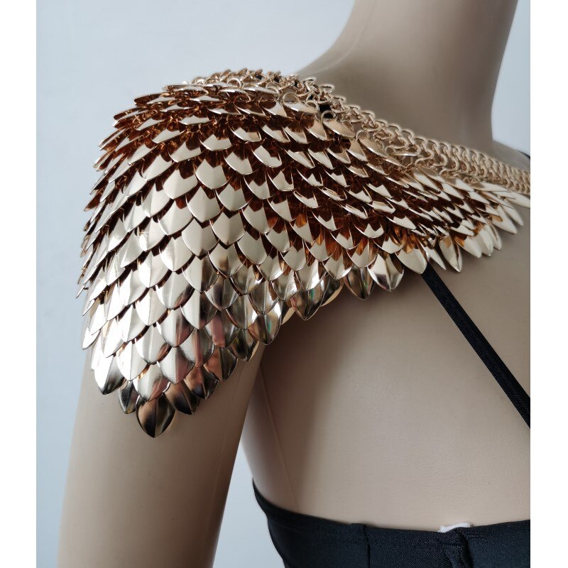 Mode Scalemail Mermaid Gold Schubben Schouder Kettingen Lagen Schaal Chainmail Goud Enkele Vis Schaal Schouder Sieraden: Gold Single