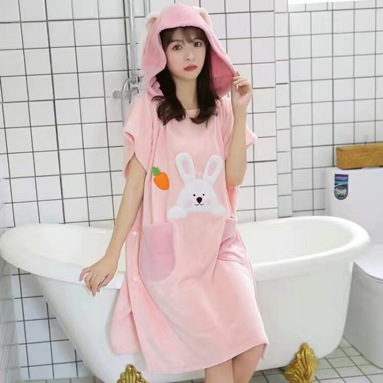 Albornoz de microfibra para mujer, Toalla de baño de capa suave para adultos, Textiles para el hogar, toallas de Sauna de baño: Rabbit