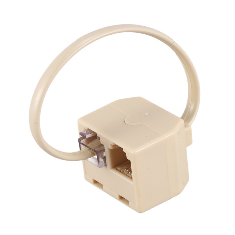 Adaptador divisor de línea de toma de teléfono RJ11 6P4C, salida de 2 vías, color Beige