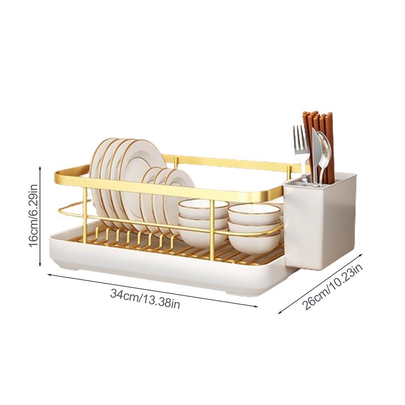 Dish Drying Rack Utensil Drainer With Utensil Holder Dish Organizer Drying Dish Rack With Drip Tray For Bowls And Plates