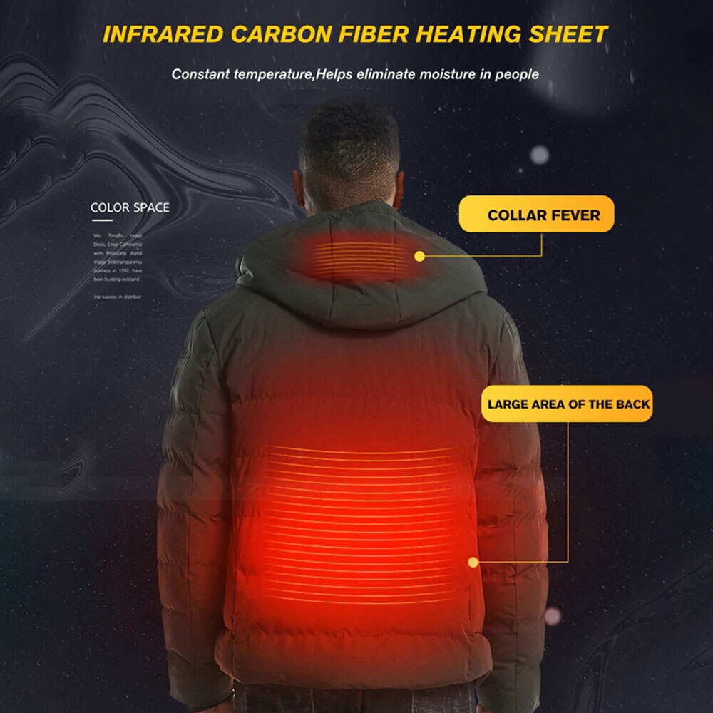 NWE-chaquetas de invierno cálidas con USB para hombre, termostato inteligente de Color puro con capucha, ropa calefactable, impermeables,