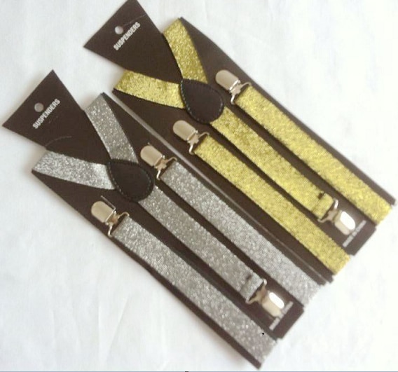 Unisex justerbare clip-on seler elastisk guld og sølv seler til mænd og kvinder