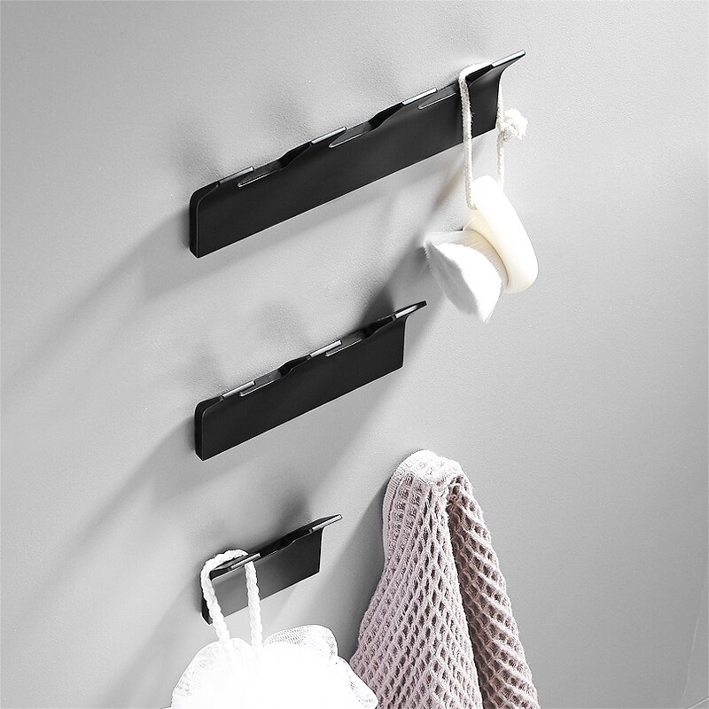 Self Adhesive Robe Hook Black Bathroom Hooks for Towels Bag Key Clothes Rack Decorative Coat Hook Wall Mounted Bathroom Hardware