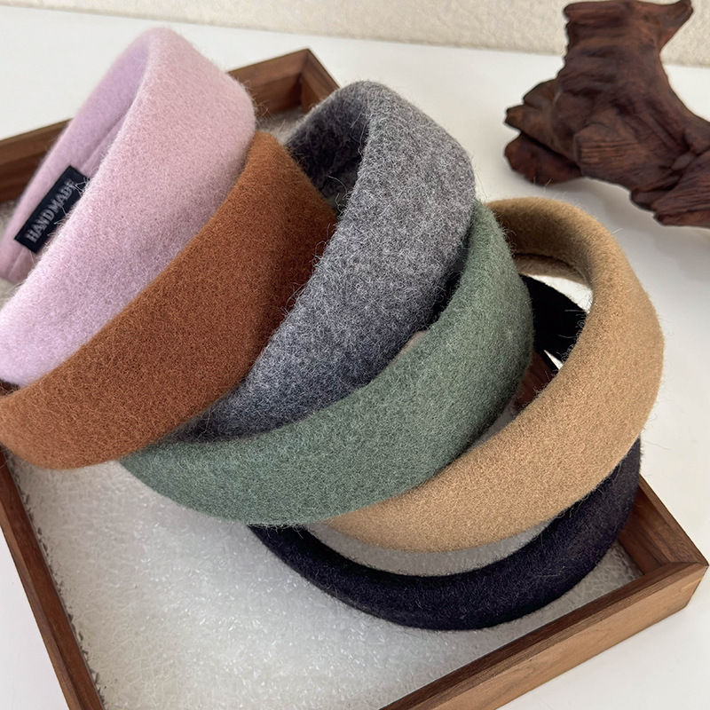 Diadema ancha de tela de felpa de lana Retro, bandas para el cabello de Color sólido para mujer, aro para el cabello con temperamento, accesorios para el cabello de femenina