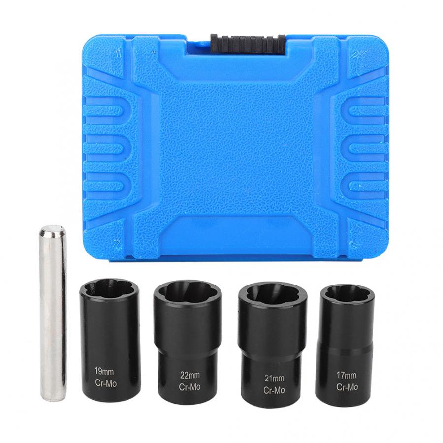 5Pcs Twist Socket Set Locking Wheel Nut Bolt Stud Extractor Removers 17mm 19mm 21mm 22mm Socket carbon steel
