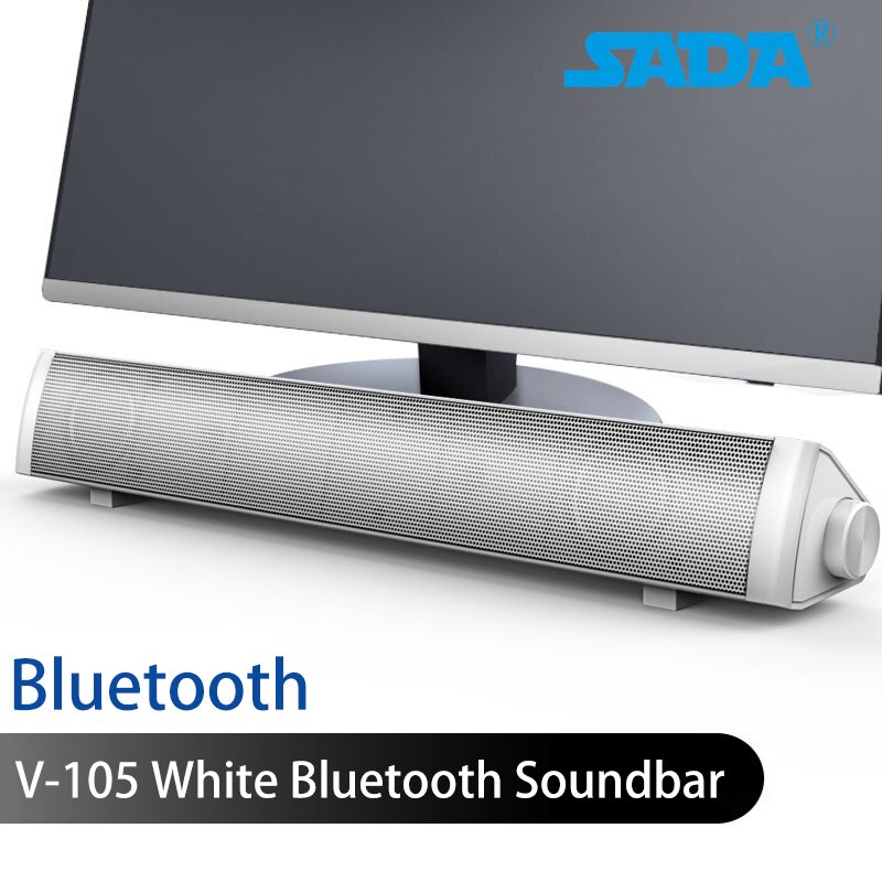 SADA V-105 Multi-media Soundbars Computer Speaker Mini Strip Speaker with 2 Speaker Units/Stereo Surround Sound for Household: V-105 White BT