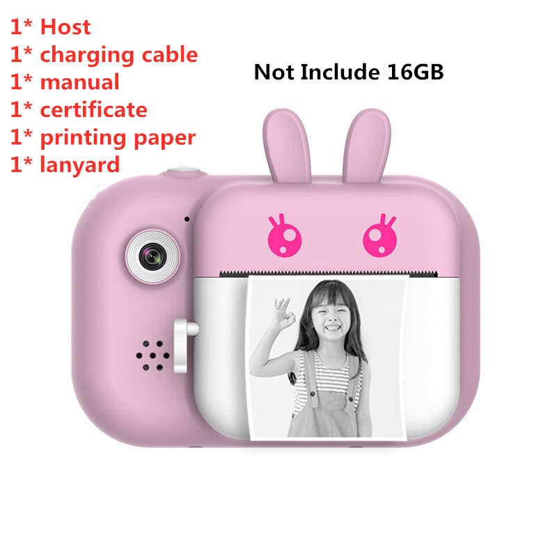 Thermische printer draagbare mini pocket thermische fotoprintcamera fotoprinter voor kinderverjaardag: Roze zonder 16gb