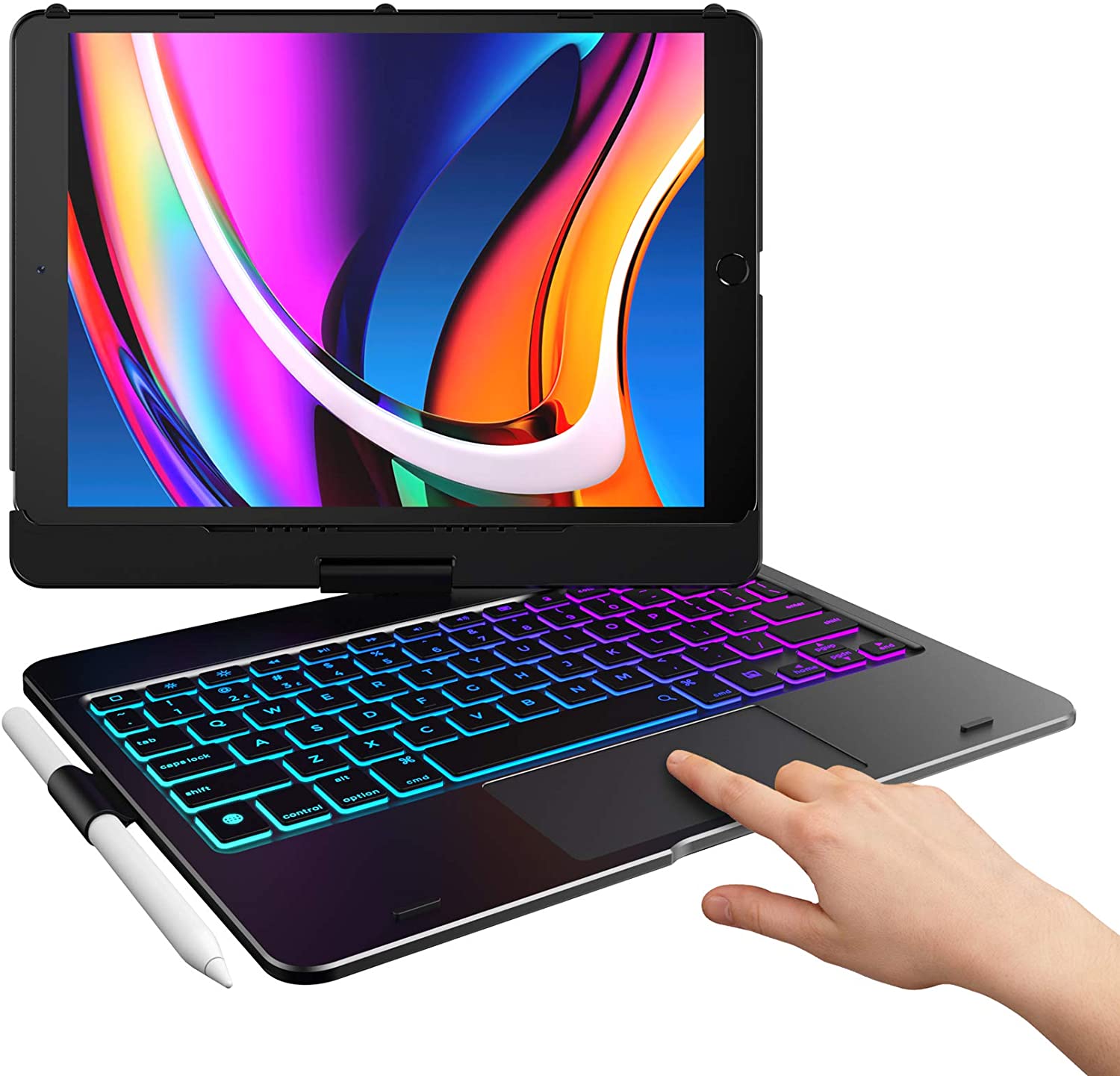 For iPad 10.2 inch 9th 8th 7th Air3 Keyboard Backlit Wireless Keyboard Bluetooth-compatible for Tablet Keypad with Trackpad: Black