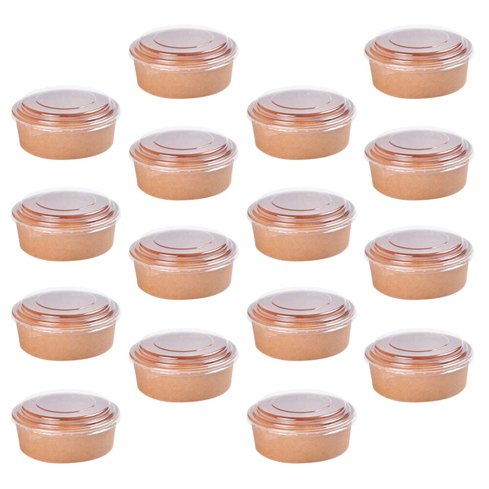 20pcs Disposable Kraft Paper Bowls Fruit Salad Bowl Food Packaging Containers Party Favor (16oz, with Lid)