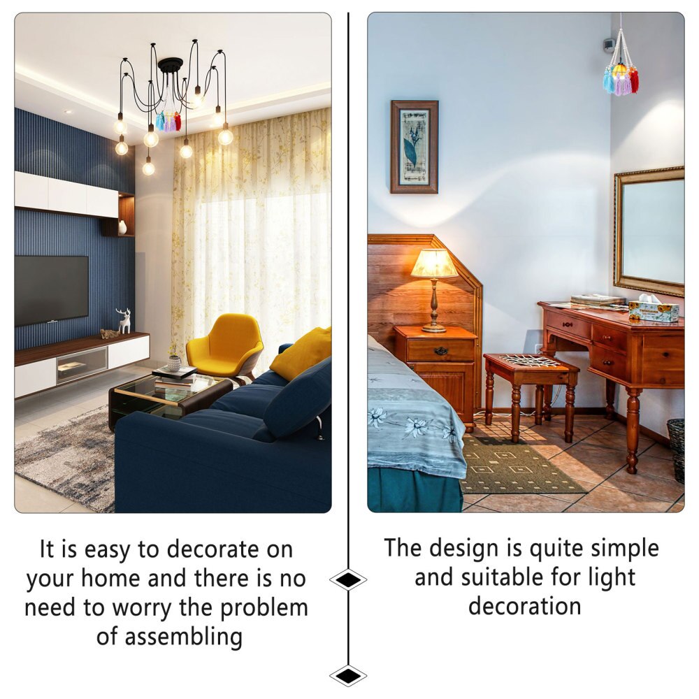 Wood Beads Hanging Lampshade Wood Bead Chandelier Pendant with Tassels