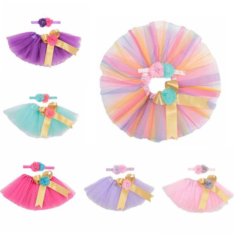 7 Kleuren Pasgeboren Baby Meisjes Strik Tutu Rok Bloem Hoofdband Fotografie Prop Kostuum Zuigeling Set