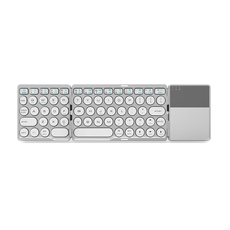 Teclados plegables inalámbricos con panel táctil, teclado Bluetooth para IOS, Android, Windows, ipad, teléfono, tableta, Mini Botón multifunción: White