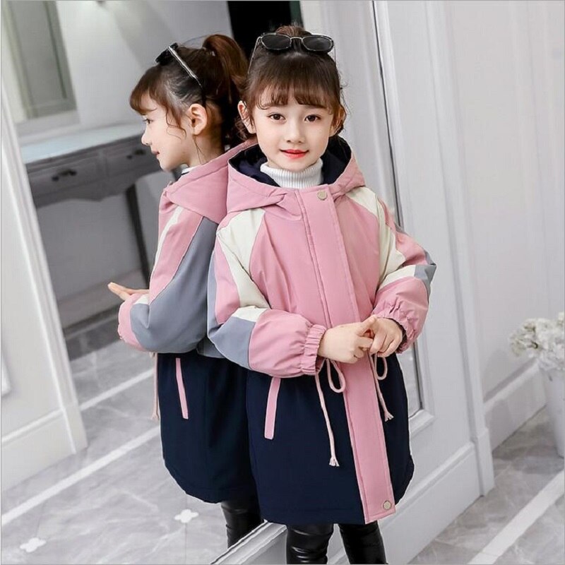 Winter Mädchen Mantel Plus Samt Verdicken Warme Windjacke Jacke Für freundlicher Outwear Lange Patchwork Farbe Jacke Für Mädchen 4-13Y