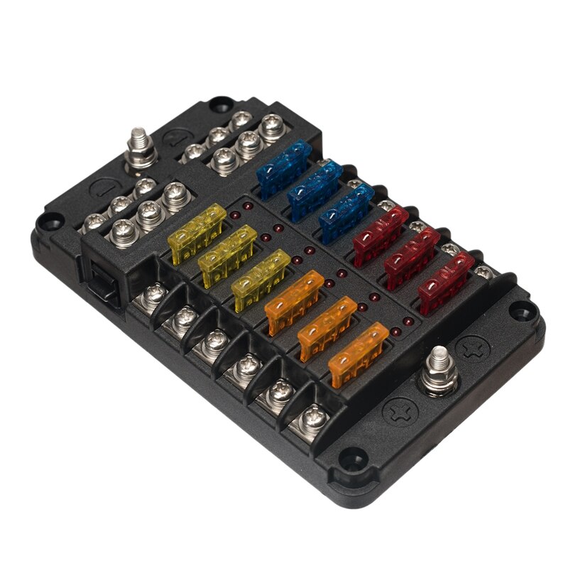 12-Way Blade Fuse Block with LED Lndicator, Fuse Box Holder Waterproof with Negative Circuit