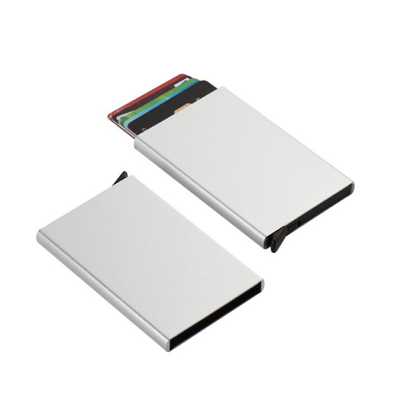 Automatische Silde Aluminium Id Cash Kaarthouder Automatische Pop-Up Card Case Metal Credit Kaarthouder Man: Zilver