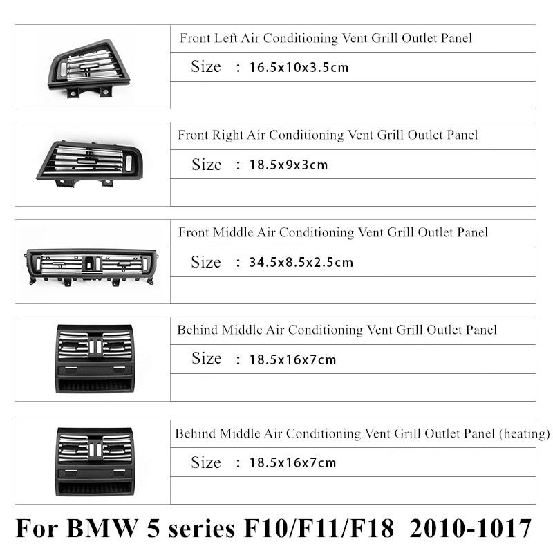 BMW için F10 BMW F11 BMW F18 5 serisi 2010-2017 ön sıra rüzgar sol orta sağ klima havalandırma ızgara çıkış paneli