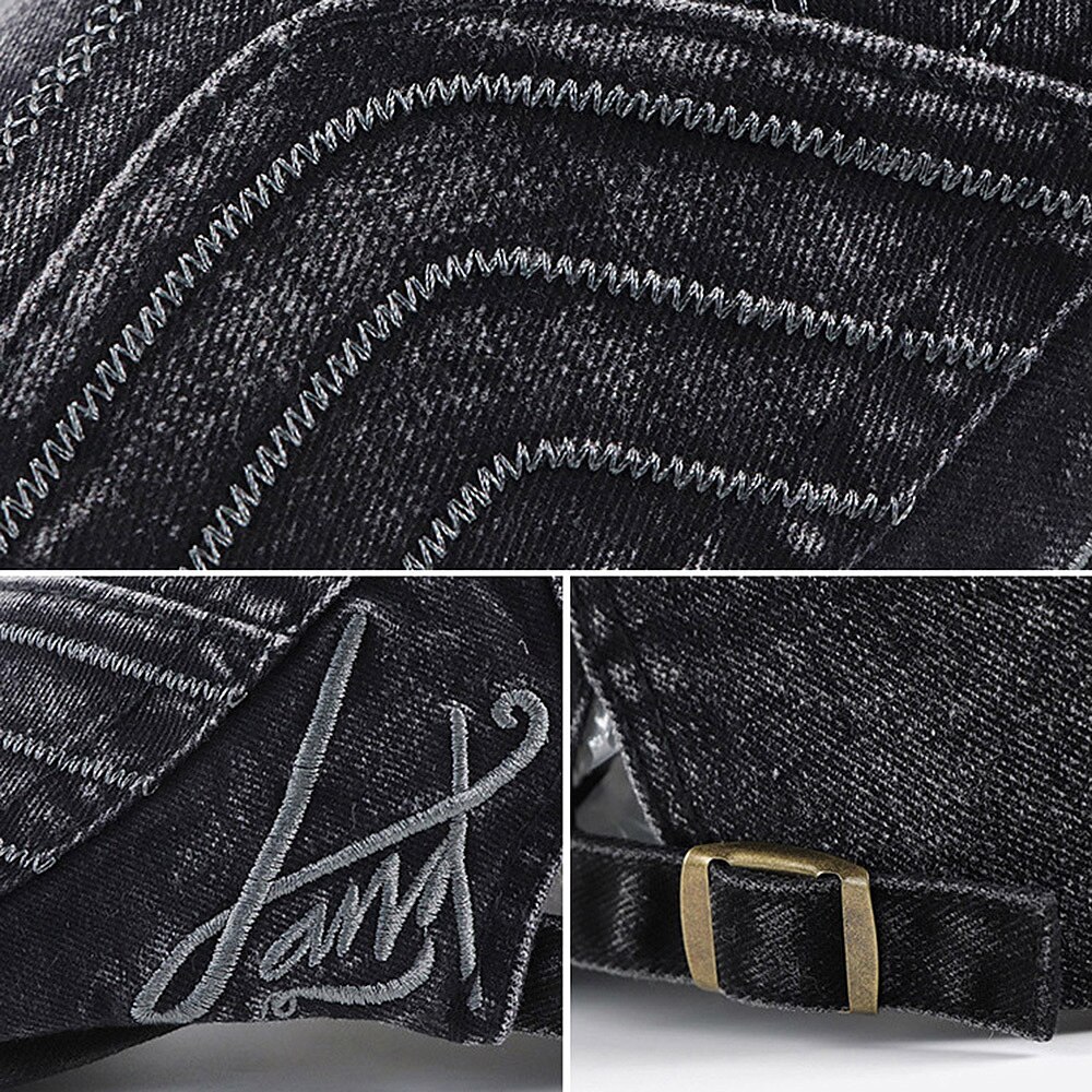 [AETRENDS] Washed Denim Newsboy Cap Men Peaked Flat Caps Artist Hat Casual Berets Hat Z-10139