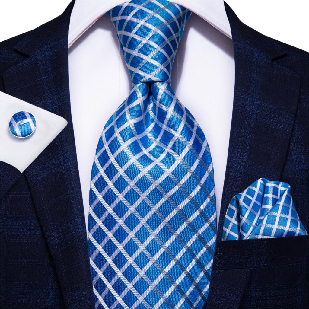 Hi-Tie-corbata de seda 100% para hombre, corbatas formales de lujo para boda, color azul, 8,5 cm