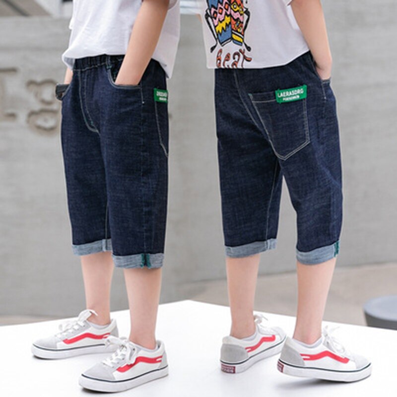 Shorts Denim Dünne Kurze Gerade Hosen Kinder Kurze Jeans Teenager Kinder Jungen Sommer Casual Weiche Shorts Knie Länge Jeans 6-14Y