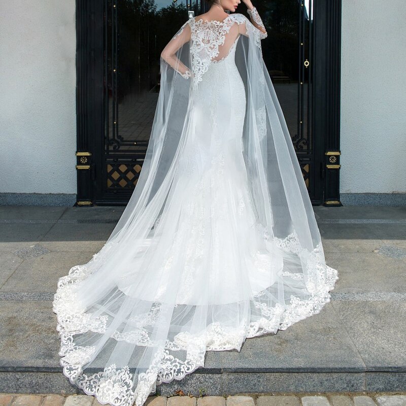 Wedding accessories ladies shawl summer applique lace shawl bridal gown accessories church trailing mermaid wedding dress cloak