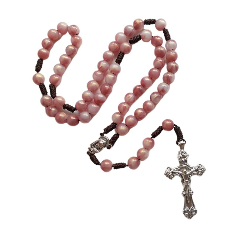 Collar de cuentas redondas para hombres y mujeres, collar con colgante de cruz de Jesús, Jesús cristiano, oración, joyería religiosa
