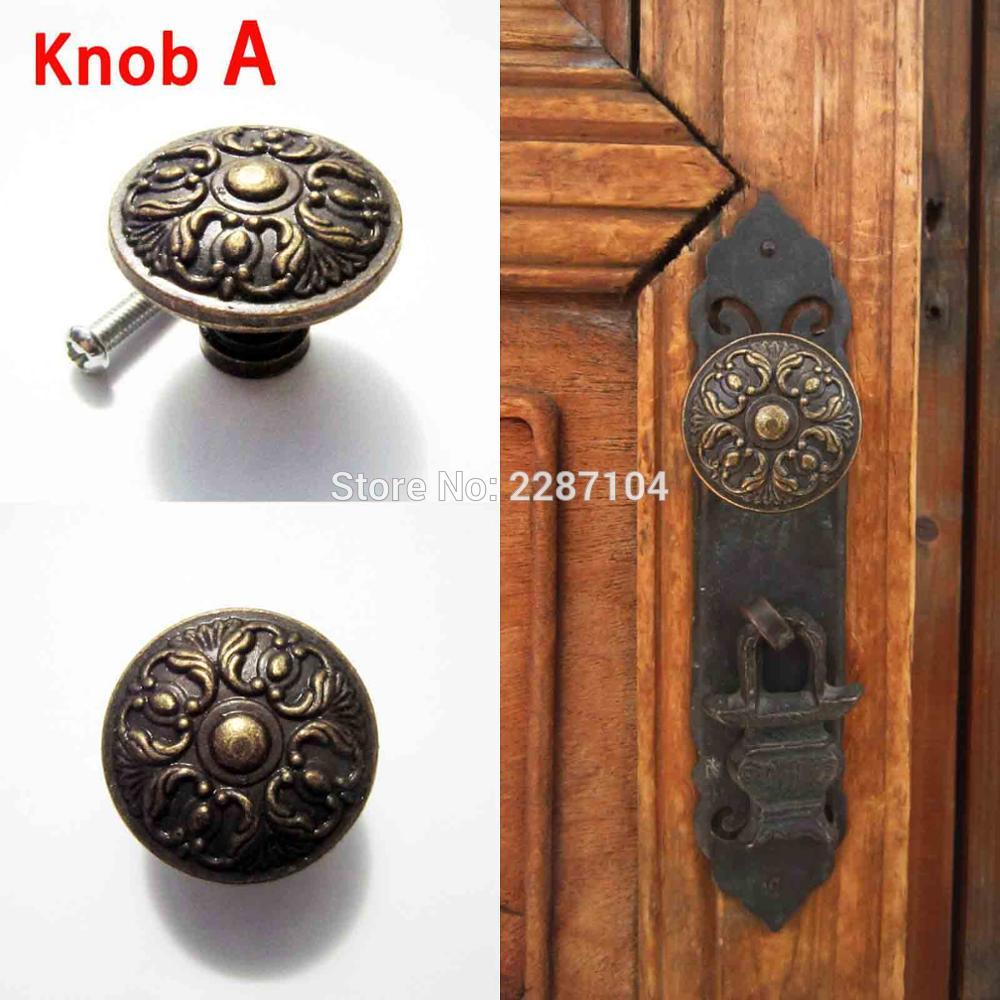 2 Pcs Antiek Messing Vintage Ronde Bloem Meubels Kast Kast Dresser Borst Kast Lade Deur Venster Handvat Pull Knop