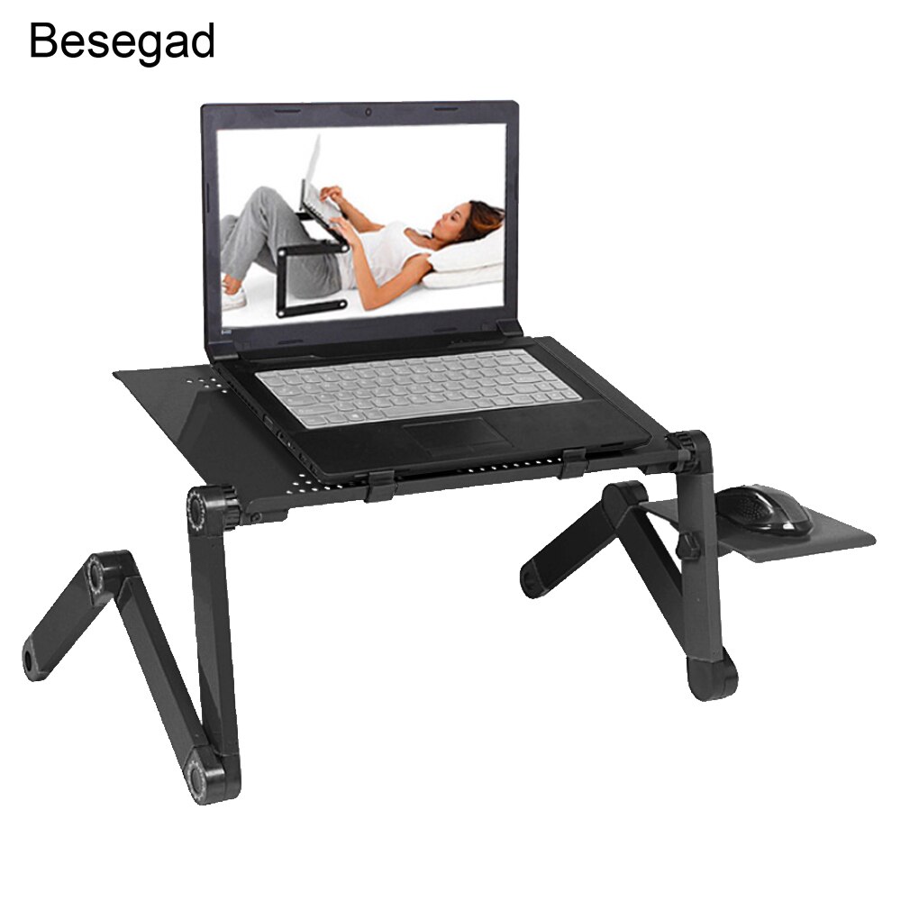 Besegad soğutucu Laptop ayaklı masa 360 derece dönme braketi tutucu tepsi fare kurulu ile yatak kanepe masa halı Gadget