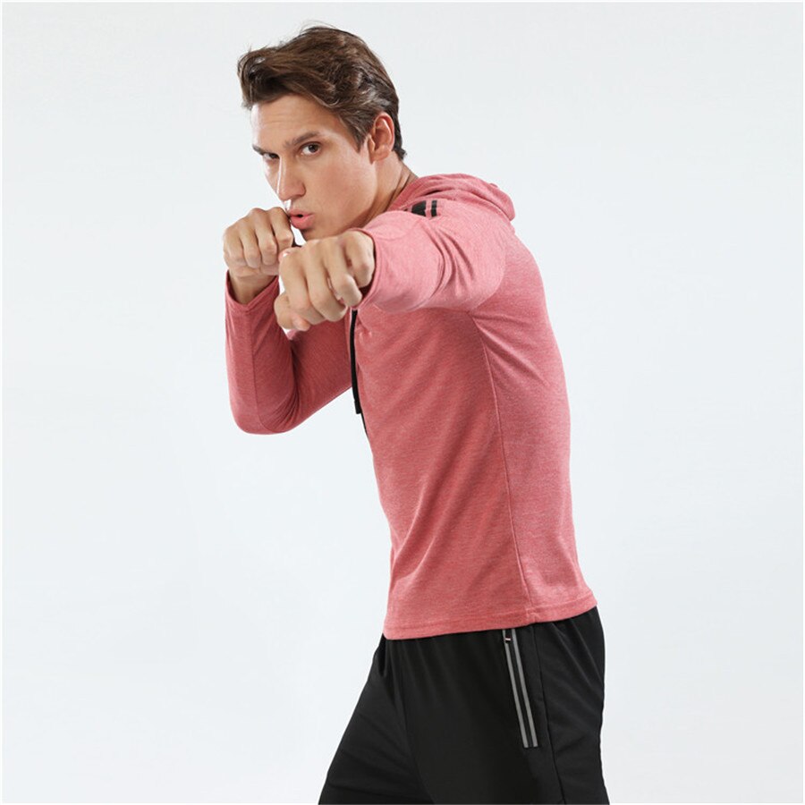 Sportshirt heren rashgard hardloopshirt hoodie met capuchon lange mouwen shirts gym t-shirt fitnesskleding trainingstop sportkleding