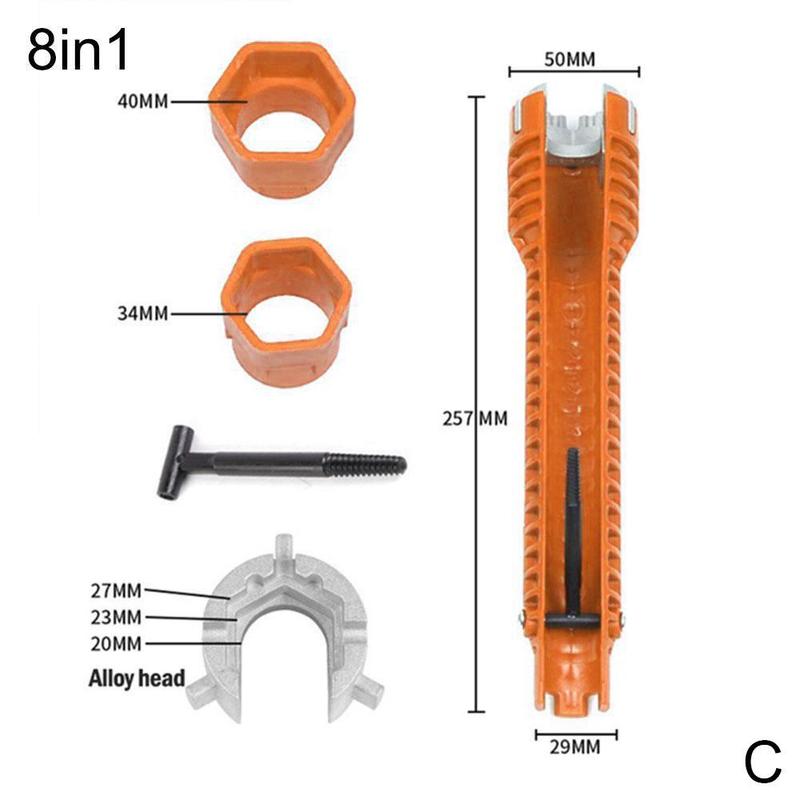 8 in 1 Plumbing Wrench Multifunctional English Key Flume Wrench Set Anti-slip Kitchen Sink Key Repair Wrench Plumbing Wrench Set: C