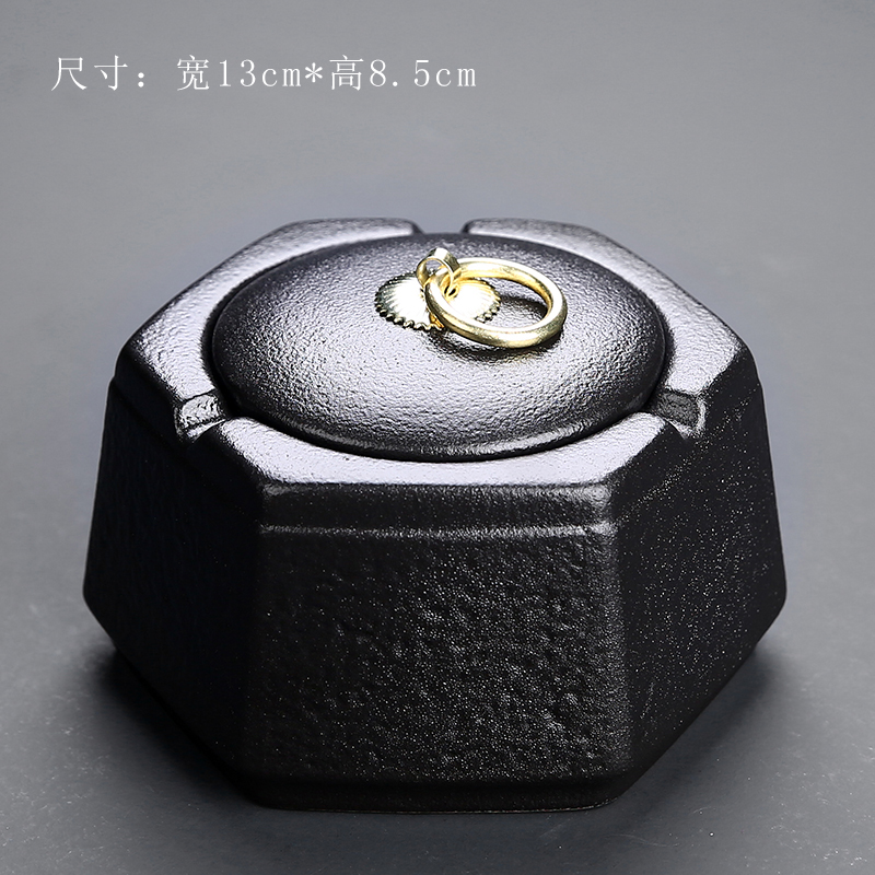 Cenicero de cerámica con tapa para el hogar, Cenicero de Estilo Vintage para sala de estar, mesa de té, suministros de decoración de oficina: Gris claro