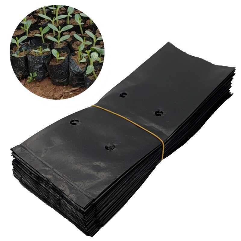 Bolsas de plástico para vivero de 100 piezas, con agujero transpirable, para cultivo de plantas, macetas de plántulas, jardinería, color negro, suministros de jardín