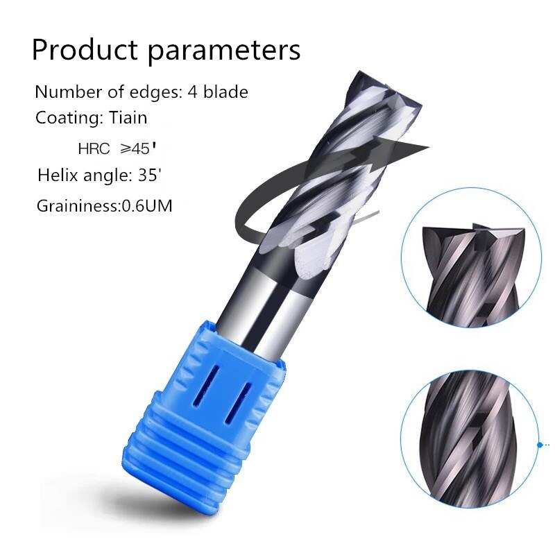 End mills HRC50 1mm 2mm 3mm 4mm 5mm 6mm 8mm 10mm 12mm 4Flute PVD coated carbide tungsten carbide end mills