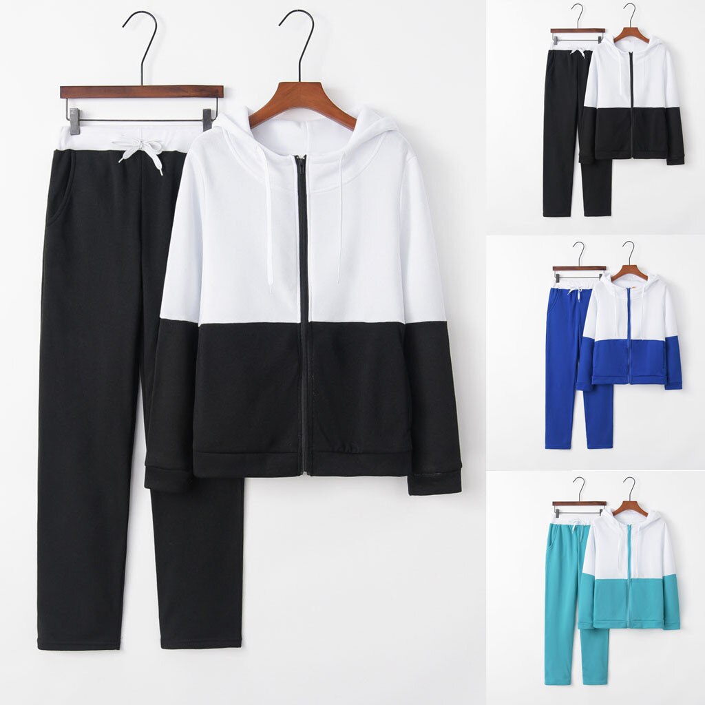 Vrouwen Effen Kleur Hooded Sweater en broek Trainingspak Sport Pak