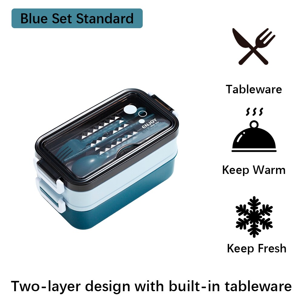 304 Rvs Bento Lunchbox Student School Office Multi-layer Thermische Lunch Box Container Voor Kinderen Vrouwen Keuken gereedschap: Blue Set Standard