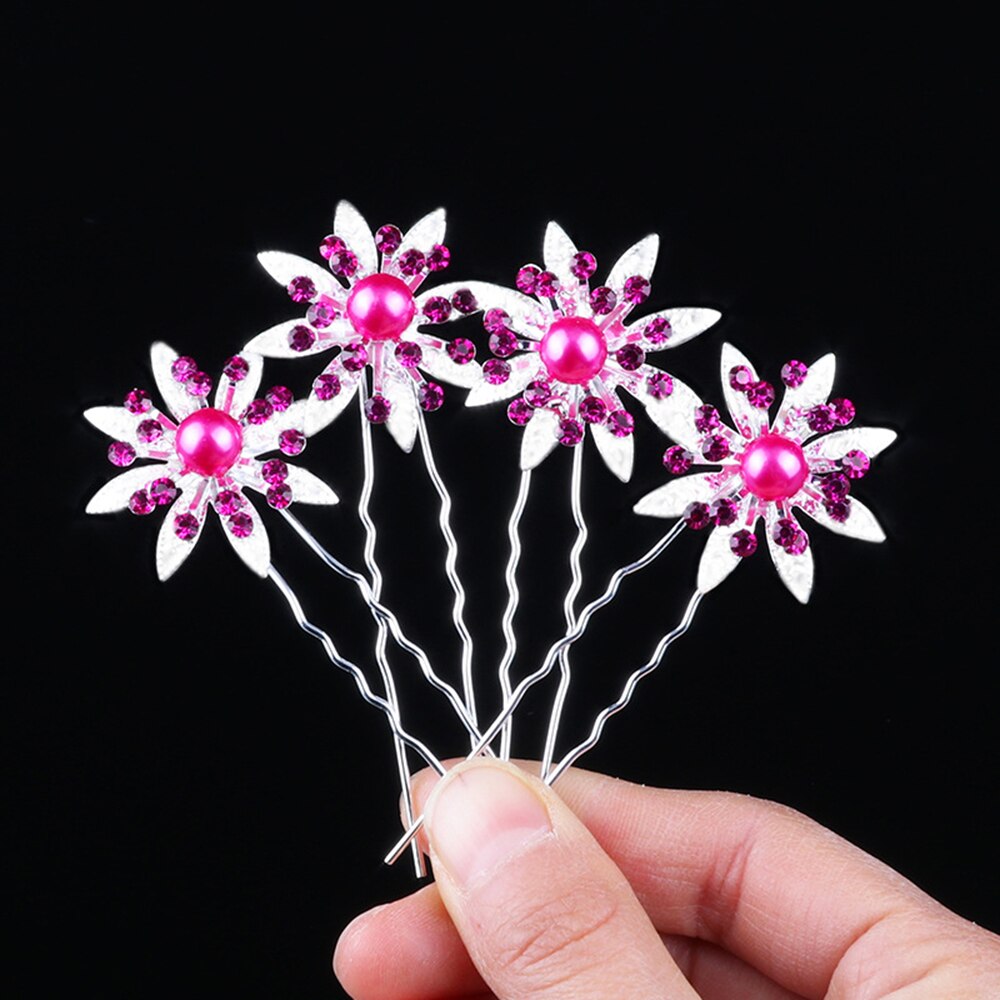 5pcs Flower Hairpins Hairstyles Wedding Bridal Hair Pins Hair Jewelry Accessories Hairwear Girls Hair Clips For Women: 5pcs A	rose red