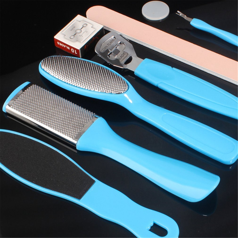 Huit en 1 ensemble d'outils de pédicure 430 en acier inoxydable plastique enlever la peau morte enlever les callosités pédicure pied grattoir