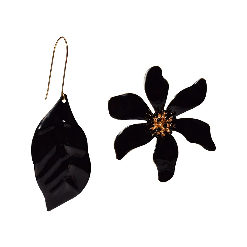 Za atacado novo brinco de metal cozido flores em forma de pendurar, joias finas acessórios para presente de natal: Black