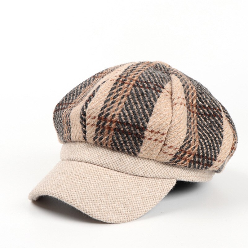 Ldslyjr-Gorra de algodón a cuadros para pintor, gorro de pintor informal con visera octogonal, unisex,: Caqui